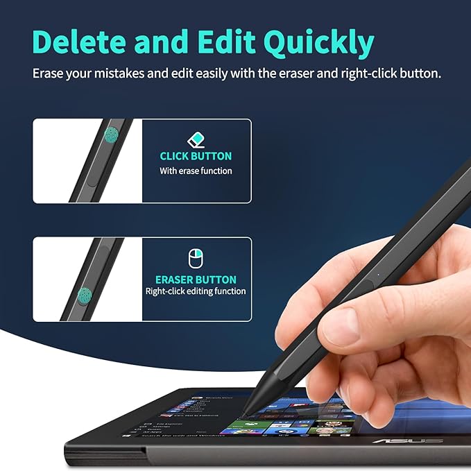 Stylus Pen for ASUS Transformer/Mini/ASUS Zenbook Flip/Pro/ASUS Vivobook Flip/Pro/Duo/ASUS Notebook, Rechargeable MPP 2.0 Tilt Pen with 4096 Pressure Sensitivity, Hexagonal Pen Body Design, Black