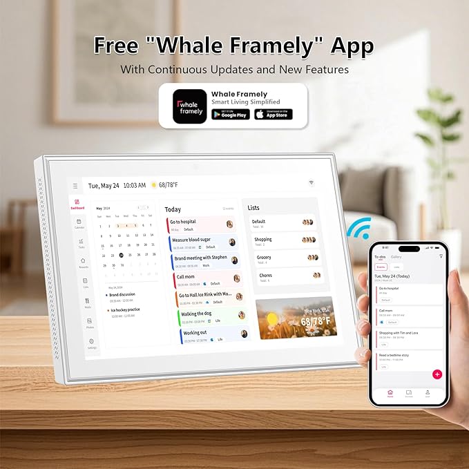Moonka 10.1" Wall Planner Digital Calendar & Chore Chart, Smart Full HD Touchscreen Interactive Display for Family Schedules, To Do List, Meal Planner, Great for Organizing Your 2026 Calendar