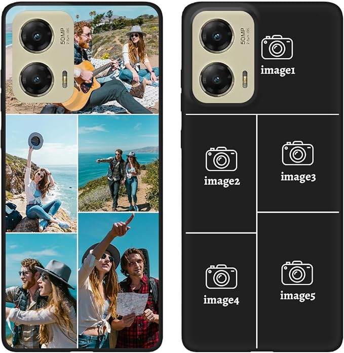 Customized Photo Case for Motorola Moto G Stylus 5G 2024 6.7 inch, Personalized Collage Design Phone Cover, Custom Picture Black Silicone Soft Slim Rubber Case, Gift for Couple Lover Bestie