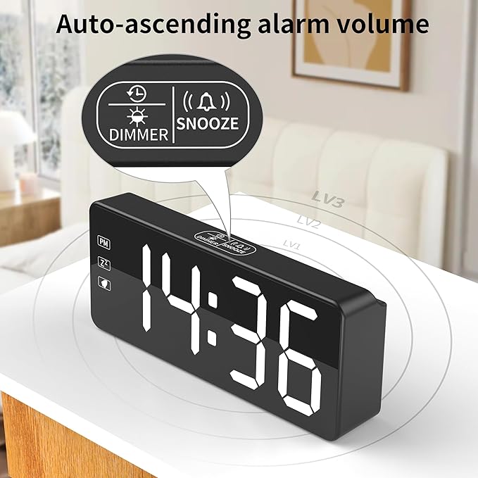 KWANWA Bedside Clock with Oversized Buttons, 2.4'' LED Digits Display, 24H Memory & Battery Save Mode, Ideal for Kitchen/Garage/Hurricane Preparedness (Includes 59" Charging Cable)