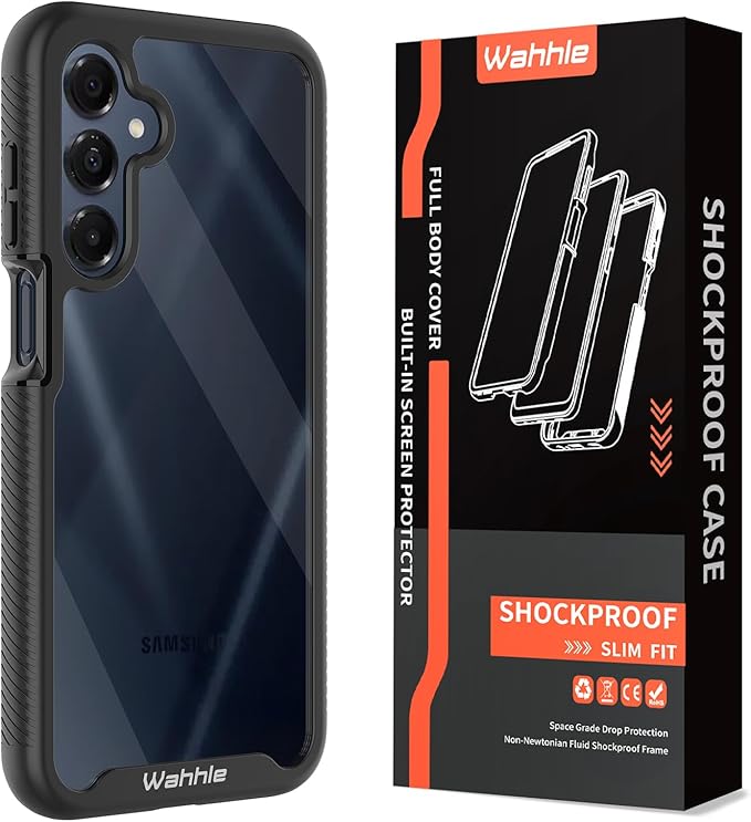 wahhle Compatible with Samsung Galaxy A26 5G Case, Built in Screen Protector Full Body Shockproof Slim Fit Bumper Protective Phone Cover for A26 4G/5G Men Women-Black/Clear