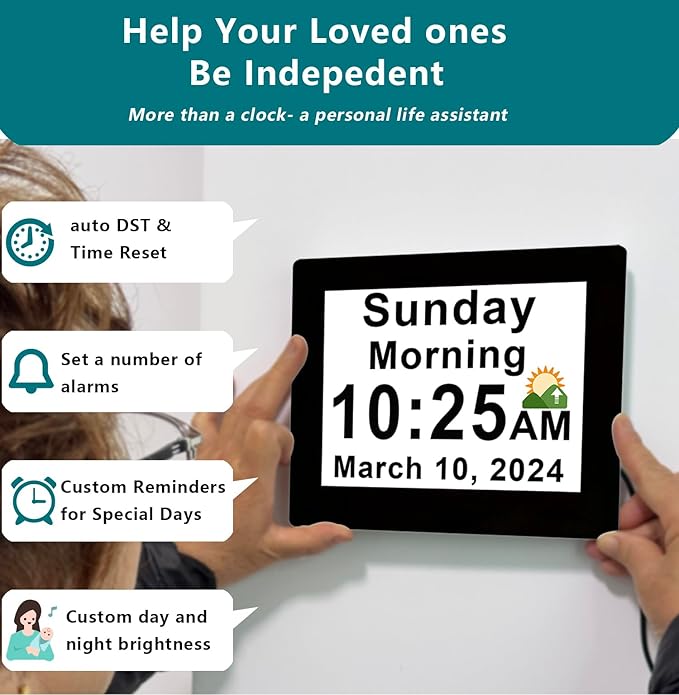 Véfaîî 30 Alarms Extra Large Digital Clock with Auto DST, 6 Display Modes, 20 Custom Reminders, 10-Level Auto Dimmer, AM/PM- Perfect Organizer for Home & School