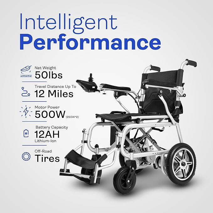 50 Lbs Electric Wheelchairs for Adults, Lightweight, Foldable Wheel Chair for Adults, 500W Motorized Portable Wheelchair for Senior, 300 Lbs Capacity 12-Mile Range (Artemis Pro - Black)