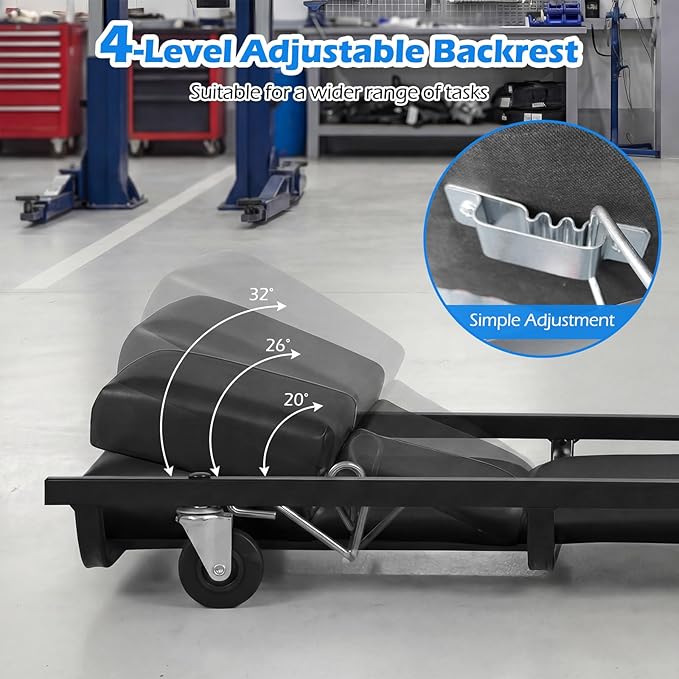 Goplus 40 Inch Rolling Creeper, Padded Mechanic Cart with Adjustable Backrest & Headrest, Heavy-Duty Automotive Rolling Creeper with 6 Swivel Casters for Garage, Repair Shop, DIY