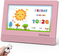 SINOIDEAS 7-Inch Kids' Digital Alarm Clock,Children's Sleep Trainer with Remote Control & Custom Reminder Function (Pink)