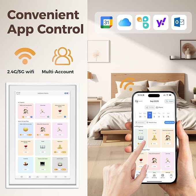 Digital Calendar 10.1IN Electronic Smart Calendars and Chore Chart with Interactive Touch Screen Sync with Phone by App for Family Planner Wall & Desk Mountable Great Gift for Organizing 2026 (White)