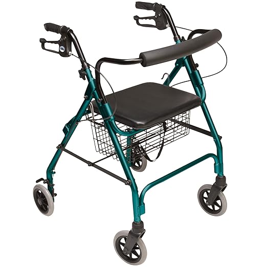 Lumex Walkabout Lite Rollator – Lightweight 14.5 lb. Rolling Walker with Seat for Seniors, Green