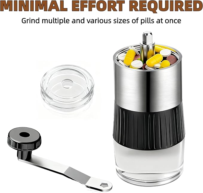 Pill Crusher & Splitter Stainless Steel with Ceramic Burr for Fine Powder | Manual Grinder and Cutter for Elderly Care, Pet Feeding & Travel