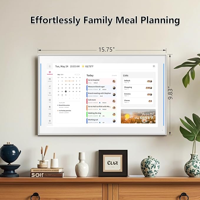 Moonka 15.6" Wall Planner Digital Calendar & Chore Chart with LED Reminder Light, Smart Full HD Touchscreen Interactive Display for Family Schedules, Meal Planner, To Do List, Great for Organizing Your 2026 Calendar