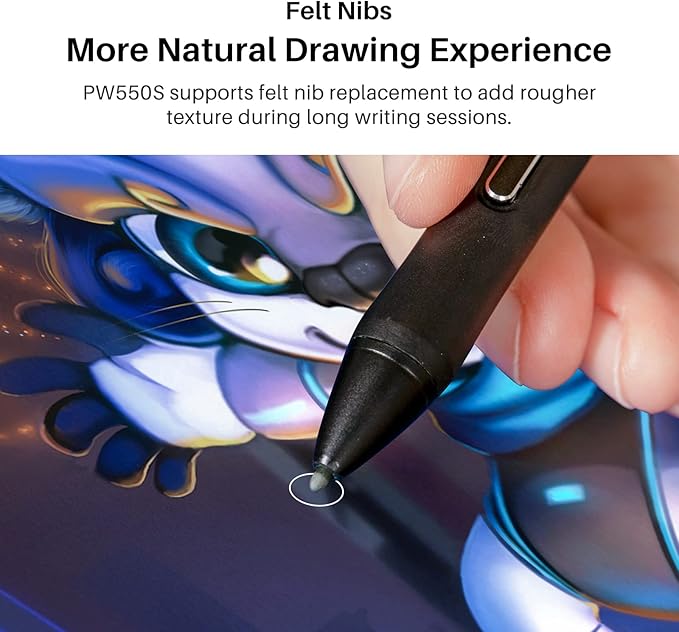 HUION Slim Pen PW550S 9.5mm Diameter for Huion Inspiroy 2/Giano/Keydial/Dial 2, K12/K13/K16(2021)/K22/K24 Series, Kamvas Pro 13 (2.5K)/ Pro 16 (2.5K), Kamvas Pro 16 (4K) Series, Kamvas Pro 24 (4K)