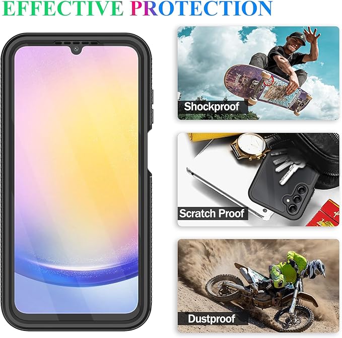 wahhle Compatible with Samsung Galaxy A25 5G Case, Built in Screen Protector Full Body Shockproof Slim Fit Bumper Protective Phone Cover for Samsung A25 4G/5G Men Women-Black/Clear
