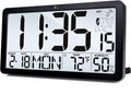 TXL Atomic Wall Clock with Backlight, Battery Operated Digital Wall Clock with Temperature, Humidity and Date, Large Display, Auto DST, 6 Time Zone(Black)