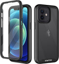 wahhle Compatible with iPhone 12/12 Pro Case, Built in Screen Protector Full Body Shockproof Slim Fit Bumper Protective Phone Cover 6.1'' Men Women-Black/Clear