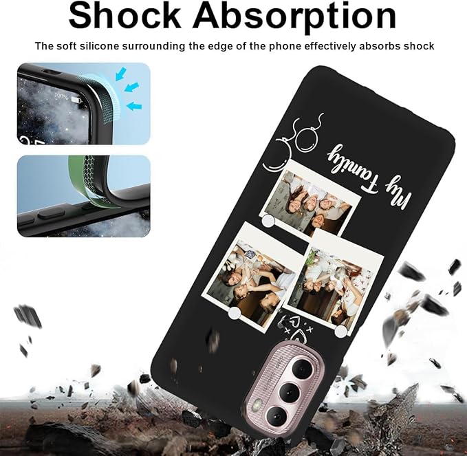 Custom Multi Photos Case for Motorola Moto G Stylus 5G 2022-6.8 inch, Personalized Gift for Men Women, Customized Collage Text Picture Phone Cover, Soft Rubber Shockproof Protective Case, Black