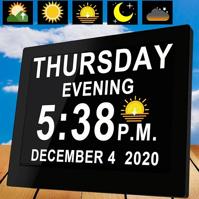 Véfaîî 26 Alarms Digital Clock Large with 1280 * 800P HD, Auto DST, Custom Reminders, 6 Display, 7 Color Modes, 10-Level Auto Dimmer, Clock for Seniors & Schoolkids-8 INCH with Remote