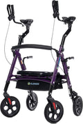 ELENKER All Terrain Heavy Duty Upright Walker with Extra Wide Seat, Foldable Aluminum Bariatric Stand Up Rolling Walker, 10” Wheels, Fully Adjustment Frame, Support up to 500 lbs for Seniors, Purple