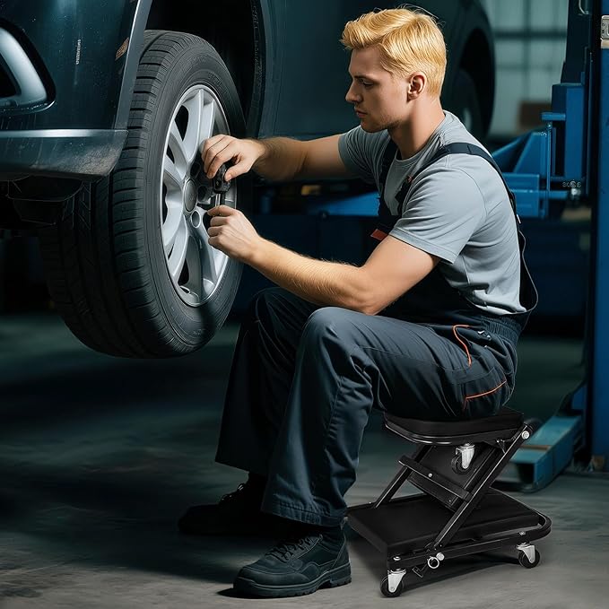 Magshion Garage Creeper Seats on Wheels, Length 40" 330 lbs Capacity 2 in 1 Folding Mechanic Creeper Garage Stool Lay Down or Sit (Black)