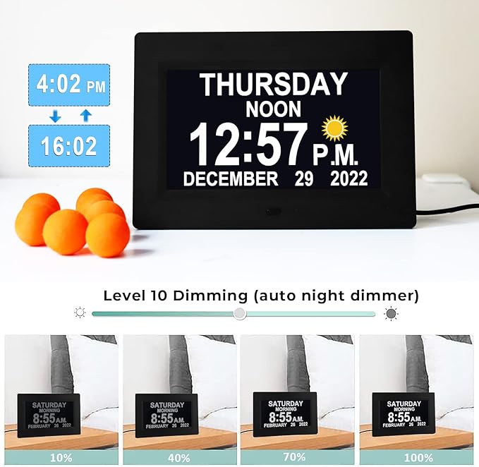 【Upgraded】27 Alarms Digital Talking Clock with Day and Date, Custom Reminders, 1280*800p HD Dsiplay, 10-Levels Dimmer, Auto DST, Sleep Trainer for Elderly Dementia, Voice-Talking with Remote