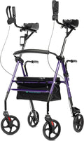 ELENKER Upright Walker, Stand Up Rollator Walker with Padded Seat and Backrest, Compact Folding, Fully Adjustment Frame for Seniors, Purple
