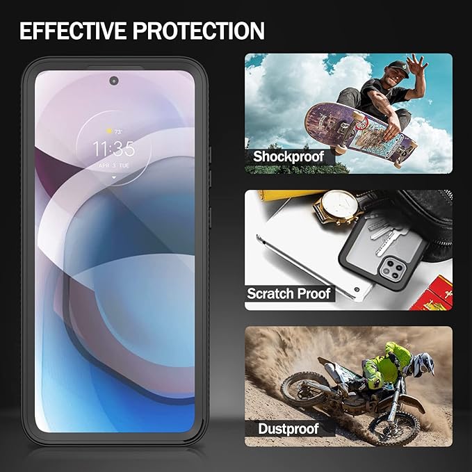 wahhle Compatible with Motorola One 5G Ace Phone Case, Built in Screen Protector Full Body Shockproof Slim Fit Bumper Protective Phone Cover for 1 5G Ace Men Women-Black/Clear