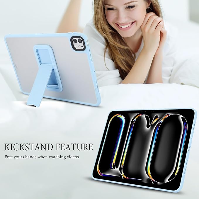 Dteck for iPad Pro 13-inch (M4/M5) 2024/2025 Release Clear Case with Foldable Kickstand, Screen Protector Film, Stylus, Slim Fit Lightweight Protective Thin Transparent Tablet Back Cover Shell, Blue