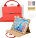 Dteck for iPad mini (A17 Pro/6th Generation) 8.3" Folio Case with Handle/Front Pocket, Auto Sleep Wake/Adjustable Stand Angles, Lightweight PU Leather Cover with Stylus/Screen Protector Film, Red