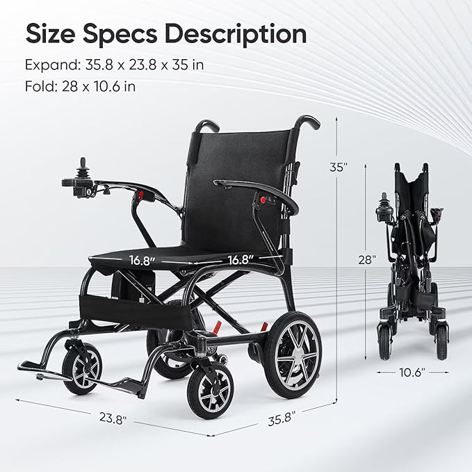 25.5lbs Carbon Fiber Electric Wheelchair for Adults, Dual Battery Lightweight Foldable Travel Power Wheelchair, Portable Motorized Wheelchairs, Airline Approved, Black