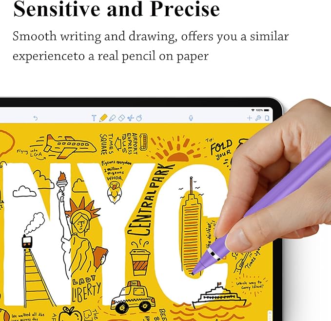 Stylus Pen for Touchscreen, Kenkor Rechargeable Digital Fine Point Active Tablet Pencil, Stylus Pen for iPhone/Android/Apple iPad Pro/Air/Mini/Samsung/Cellphone/Tablet Drawing & Writing - Purple