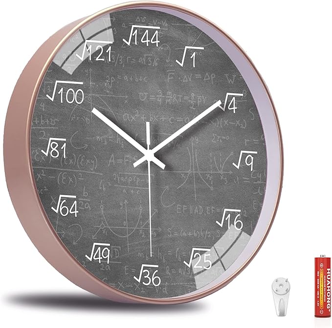 QINFIEY 10 Inch Math Wall Clock Silent Non Ticking Movement Quality Quartz Wall Clock for Office Classroom/School/Home/Kitchen/Living Room Wall Decorations (Grey)