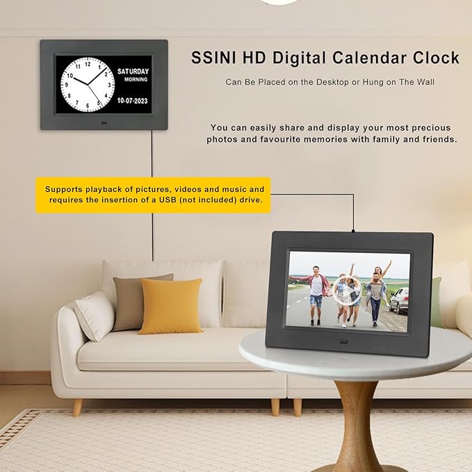SSINI Dementia Clock for Seniors Digital Clock Large Display with Day & Date-12Alarms 3 Colors Display for Elderly with Memory Loss, Alzheimer's, Vision Impaired (7'' Black)