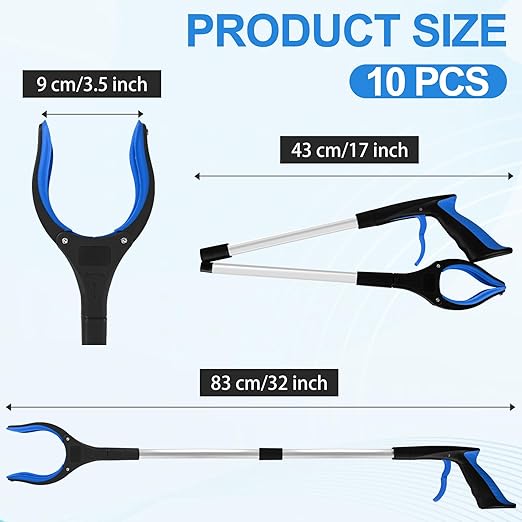 10 Pack Grabber Reacher Tool for Elderly, 32" Extra Long Litter Stick Lightweight Handy Claw Grabber for Arm Extension Garbage Gripper Trash Pick up Litter Picker Garden(Blue Classic)