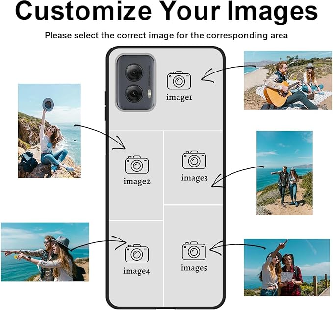 Customized Photo Case for Motorola Moto G Power 5G 2024 6.7 inch, Personalized Collage Design Phone Cover, Custom Picture Black Silicone Soft Slim Rubber Case, Gift for Couple Lover Bestie