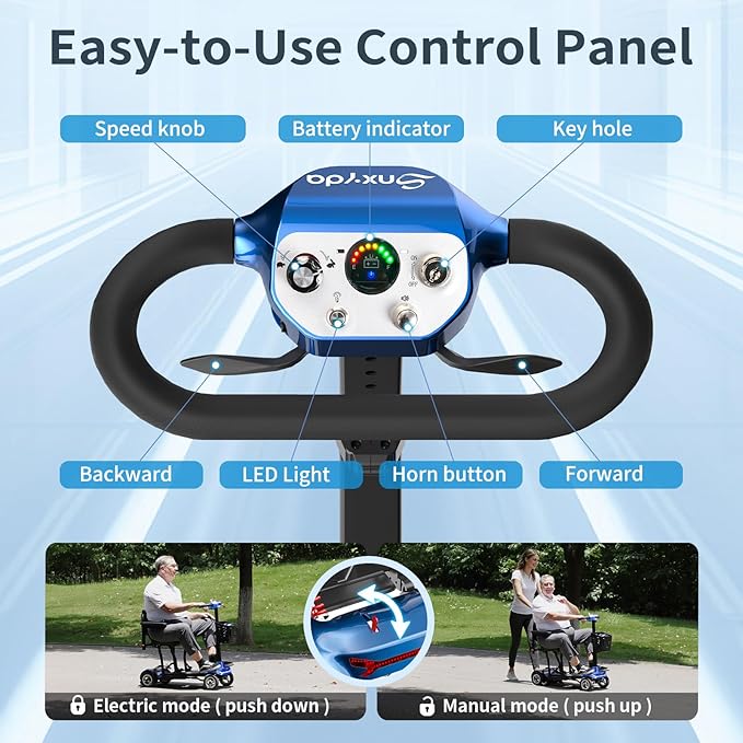 Mobility Scooter for Adults, Seniors - 37.5 lbs Ultra Lightweight Folding Mobility Scooters for Seniors Airport Approved, All Terrain 4 Wheel Motorized Scooter with Storage Bag for Travel, Blue