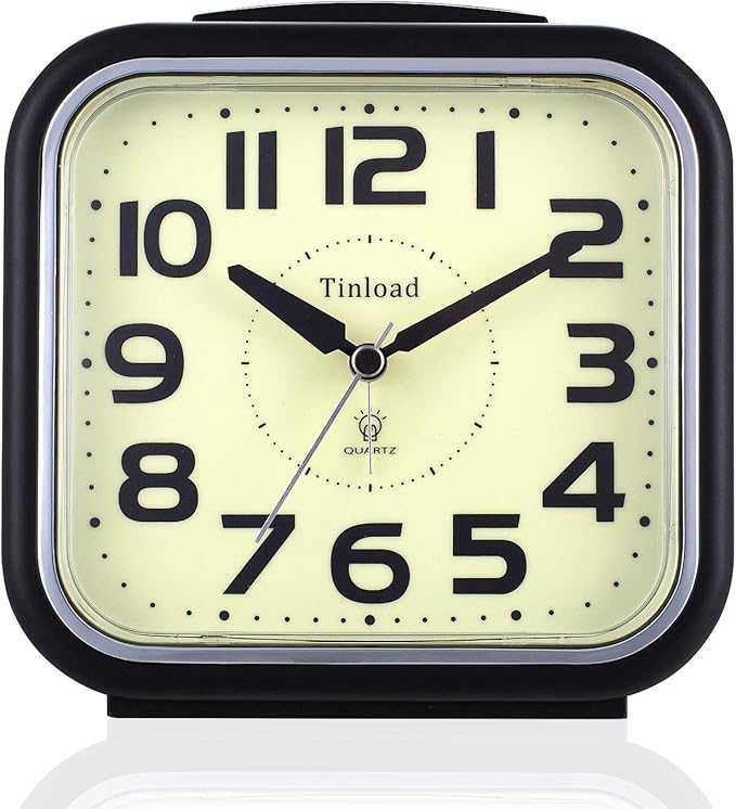 Tinload 5.5" Large Analog Alarm Clock Silent Non Ticking, Glow in Dark dial, Gentle Wake, Beep Sounds, Increasing Volume, Battery Operated Snooze and Manual Light, Easy Set (Best for Elder)