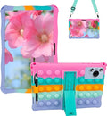 Silicone Tablet Case with Stand/Shoulder Strap Soft Cover Compatible with MEIZE ‎D115/aiprotablet C20e/Okaysea/Callsky-Tab/BYYBUO A10/ECOPAD 10.1" Rainbow