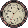 Foxtop Day of The Week Wall Clock for Seniors, 14 Inch Classic Silent Day Wall Clock for Office Home, Ideal Retirement Gift for Men & Women (Bronze)
