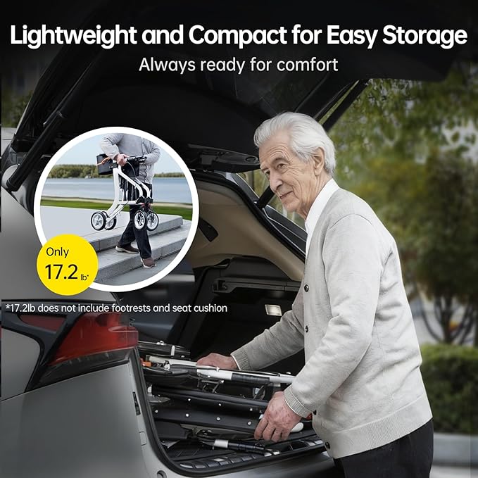 2-in-1 Walker and Transport Wheelchair Combo, Lightweight Foldable Mobility Rollator Chair for Seniors, Pre-Assembled 17 lbs Travel Chair with 8" All-Terrain Wheels, Support 330 lbs