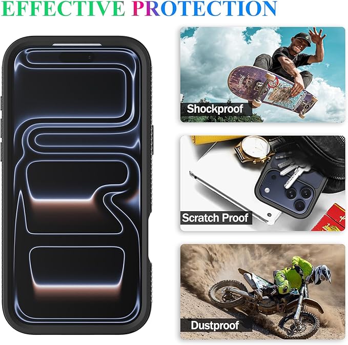 wahhle Compatible with iPhone 17 Pro Case, Magnetic Built in Screen Protector Full Body Shockproof Slim Fit Bumper Protective Phone Cover Men Women 6.3"-Black/Clear