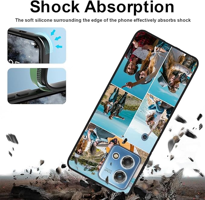 Customized Photo Case for Motorola Moto G Stylus 2023 6.5 inch, Personalized Collage Design Phone Cover, Custom Picture Black Silicone Soft Slim Rubber Case, Gift for Couple Lover Bestie