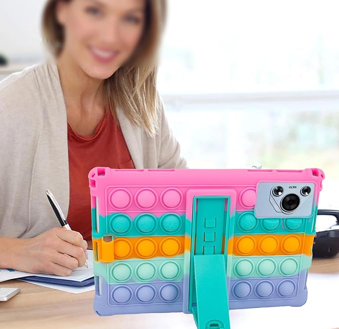 Silicone Tablet Case with Stand/Shoulder Strap Soft Cover Compatible with MEIZE ‎D115/aiprotablet C20e/Okaysea/Callsky-Tab/BYYBUO A10/ECOPAD 10.1" Rainbow