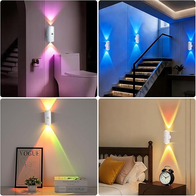Motion Sensor Night Light 2 Pack, 16 Color Change LED Projector Wall Lamp, Toilet Nightlight Closet Sensor Light for Bathroom Bedroom Stairs Corridor Hallways Decor