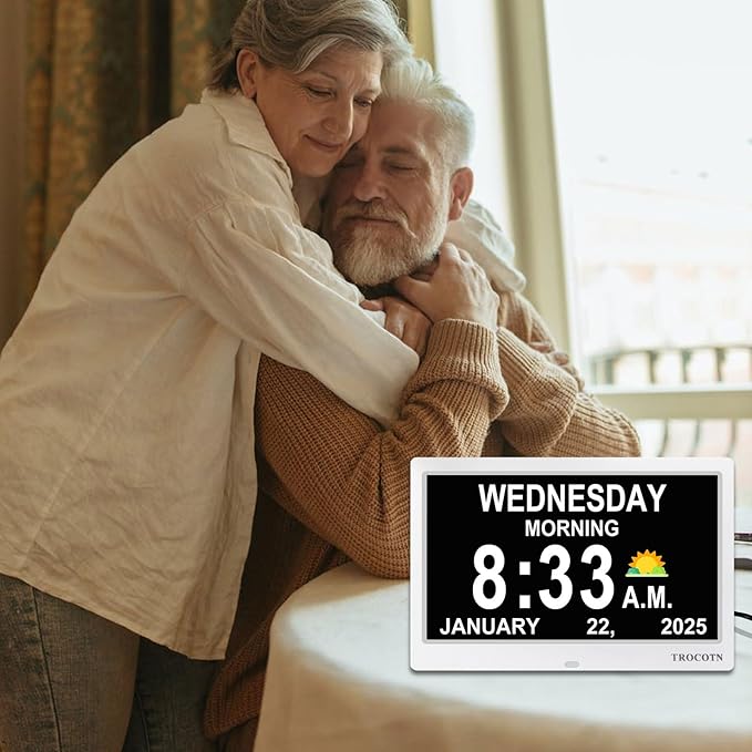 TROCOTN Dementia Clocks, Large Display Calendar Alarm Clock with Auto DST for Seniors, 5 Display Modes Large Font Digital Clock with Custom Alarms Day Date Clocks.(10 Inch White)