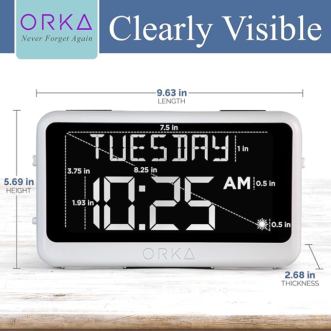 ORKA Talking Clock Voice Recordable Medication Reminder Dementia Alarm Clock for Seniors White