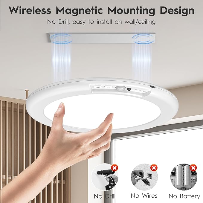 3 Pack Rechargeable Motion Sensor Ceiling Light, Wireless Ceiling Lights Battery Operated Closet Light with Remote, 500LM 3000K/4500K/6500K, 0.55″ Ultra Thin Lights for Bathroom Hallway Pantry