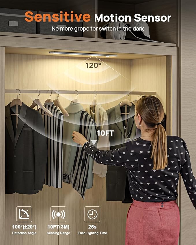 16 Inch Under Cabinet Lights, LED Motion Sensor Light Indoor, 4000mAh Rechargeable Closet Light with Remote, 3 Color Temps, Magnetic, Wireless Under Counter Lights for Kitchen, Stairs, Hallway, 4 Pack