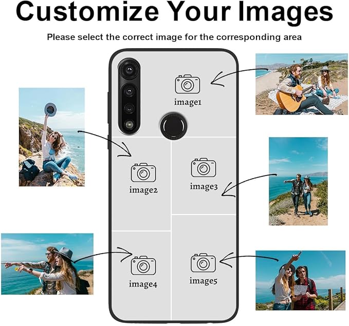 Customized Photo Case for Motorola Moto G Power 2020 6.4 inch, Personalized Collage Design Phone Cover, Custom Picture Black Silicone Soft Slim Rubber Case, Gift for Couple Lover Bestie