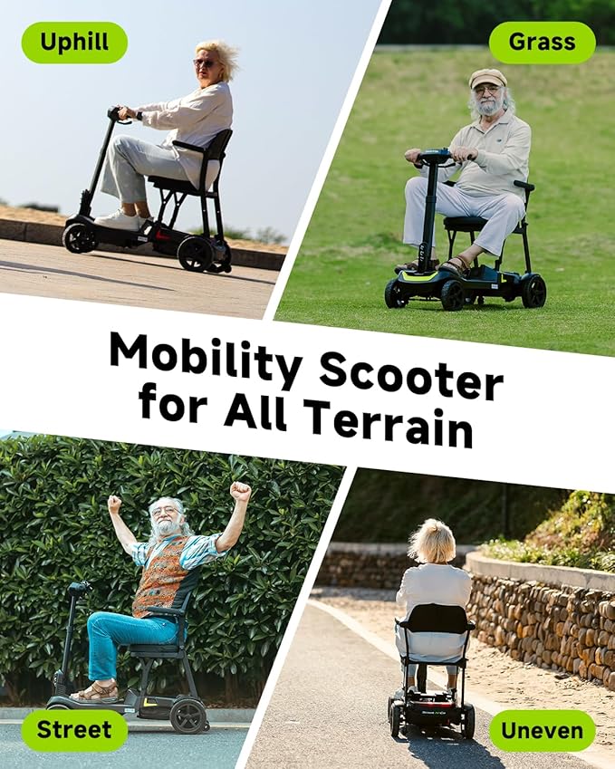SCOOTNGO 4 Wheel Mobility Scooters for Seniors & Adults Lightweight Foldable Airline Approved Electric Scooter, with Two Removable Batteries 20 Miles Range 5 MPH Speed