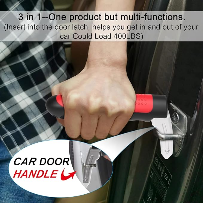 2Pack Multifunction Car Handle Assist for Elderly and Handicapped, 3 in 1 Automotive Door Assist Handle, Seatbelt Cutter, Window Breaker, Car Door Handle for Seniors