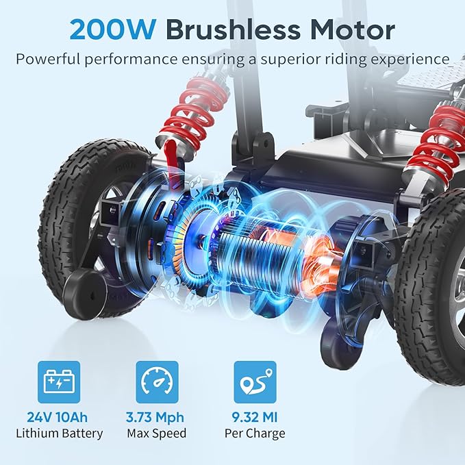 Mobility Scooter for Adults, Seniors - 37.5 lbs Ultra Lightweight Folding Mobility Scooters for Seniors Airport Approved, All Terrain 4 Wheel Motorized Scooter with Storage Bag for Travel, Blue