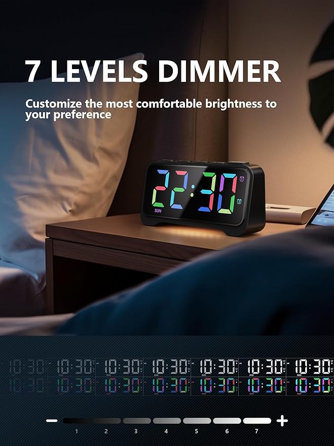 Mesqool Super Loud Alarm Clock for Bedrooms,Weekend/Weekday Mode, Dimmer, Snooze, 12/24H, DST, Battery Backup for Heavy Sleepers, Adults (Black)